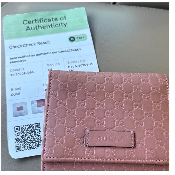 Gucci Pink GG Guccissima Leather Tri Fold Wallet Certificate of Authenticity - Picture 3 of 14